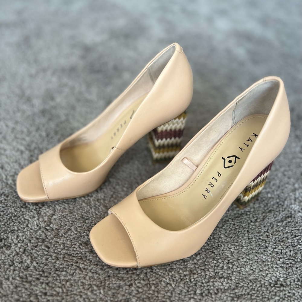 Ladies Katy Perry Nude Block Heels